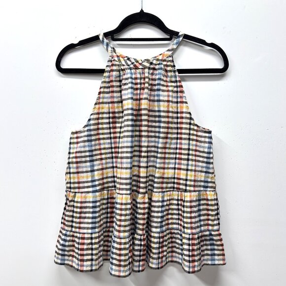 Loft Tops - Loft‎ Gingham Tiered Sleeveless Top, Size Small, Multicolor Seersucker Plaid